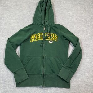 Antigua Hoodie Women Small Green Full‎ Zip Sweatshirt Packers NFL Football Team